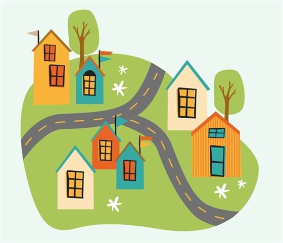 Graphic of illustrated houses and roads