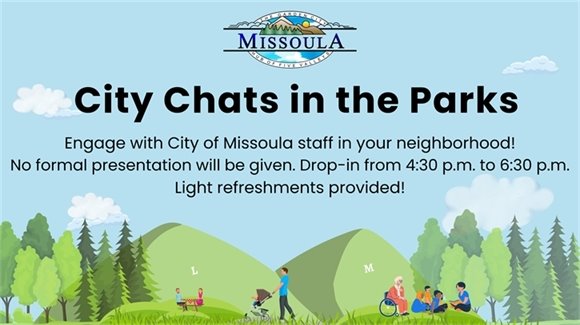 Graphic of Missoula with text City Chats in the Parks