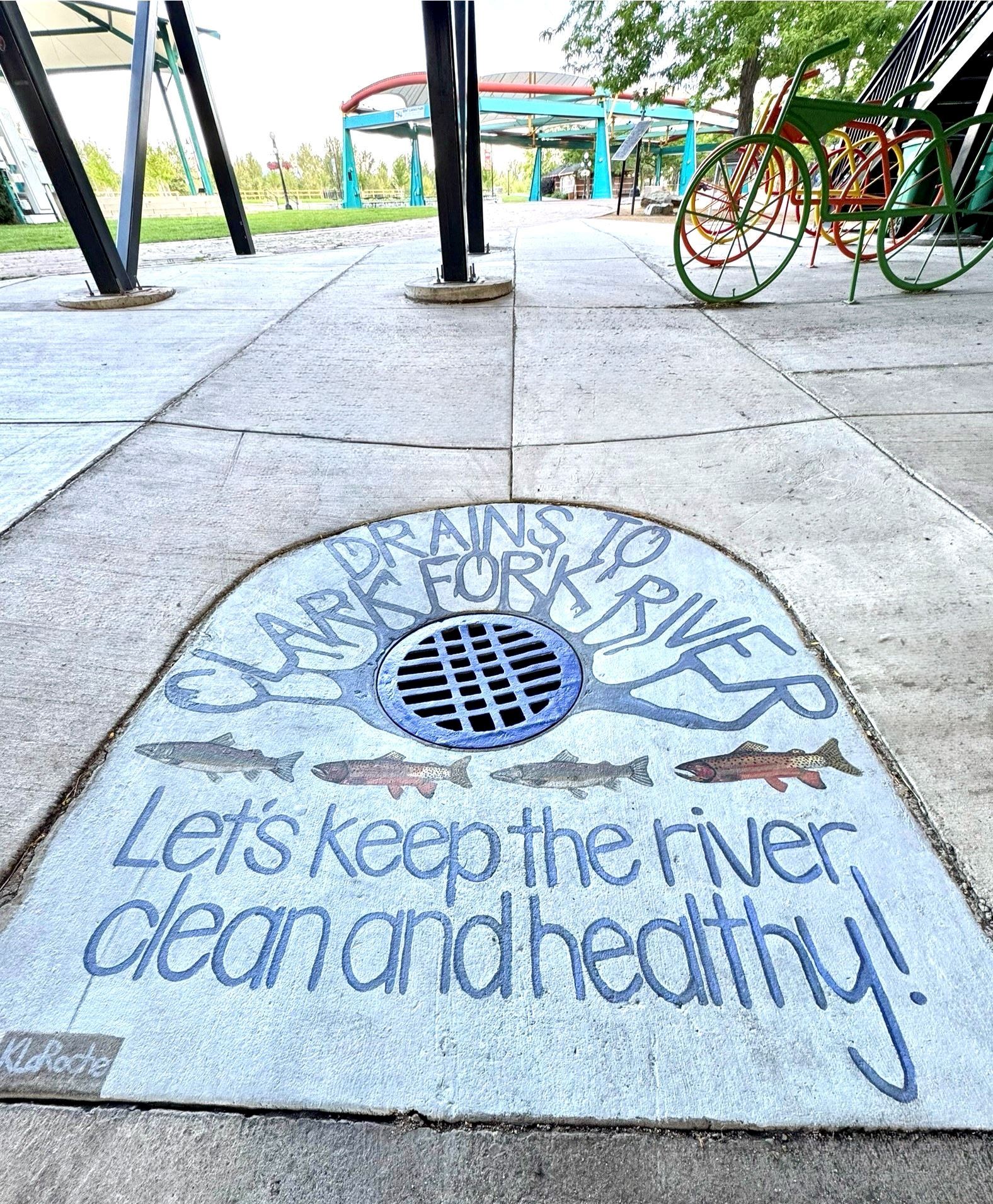 Stormwater drain mural at Caras Park. 